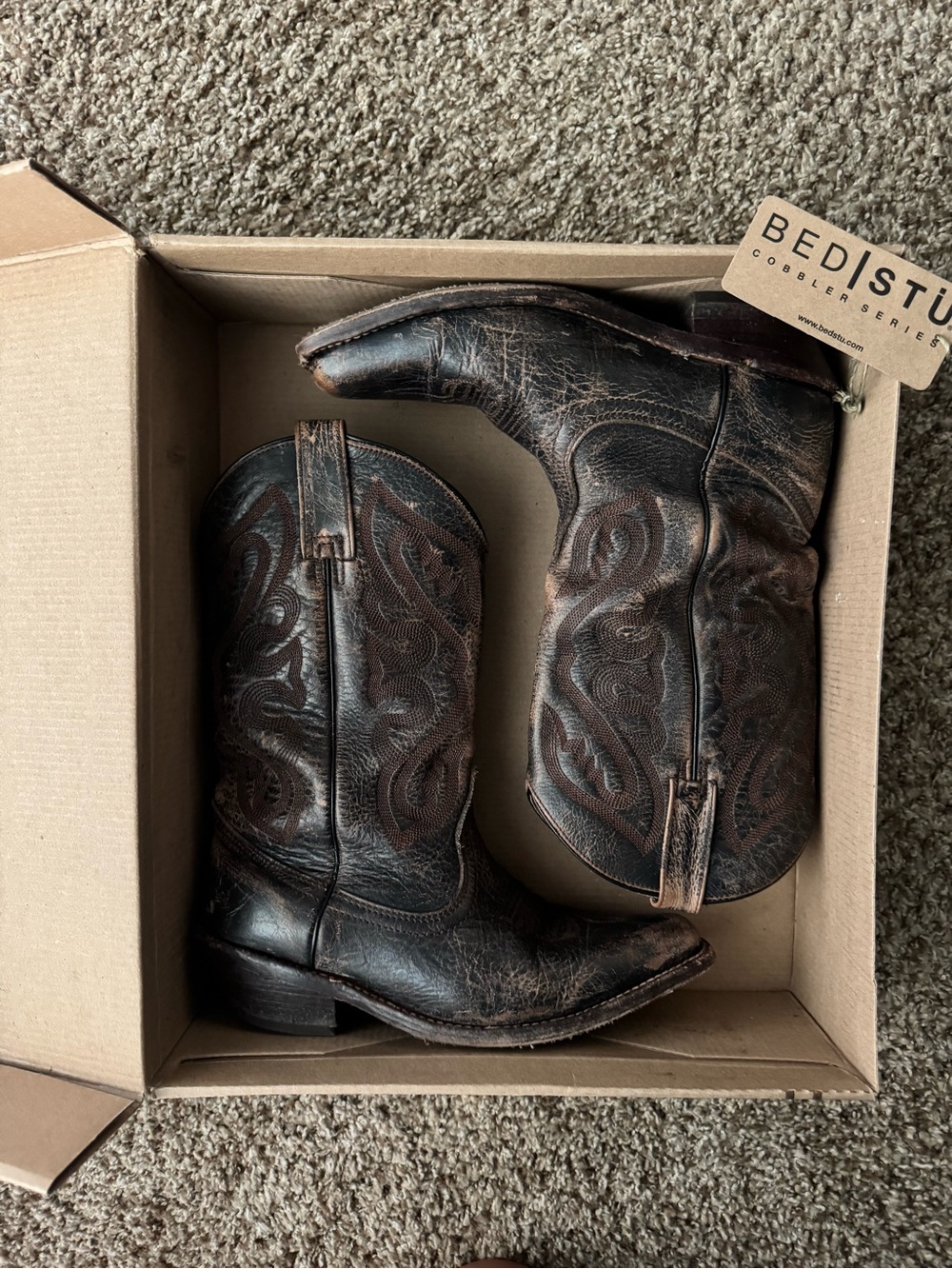 BedStu Tehachapi Black Lux Leather Western Boots Women’s Size 6 EUC
